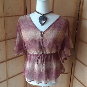 Ambiance Apparel sheer button down blouse size L